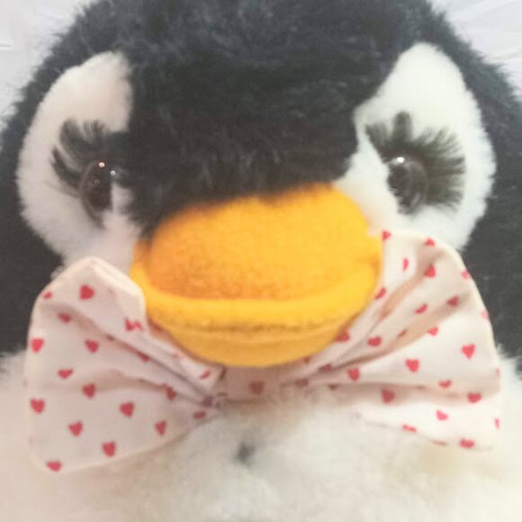 Russ Berrie Fairbanks Plush Penguin Stuffed Animal 7" Tall Heart Bow Tie Plush - Picture 4 of 11